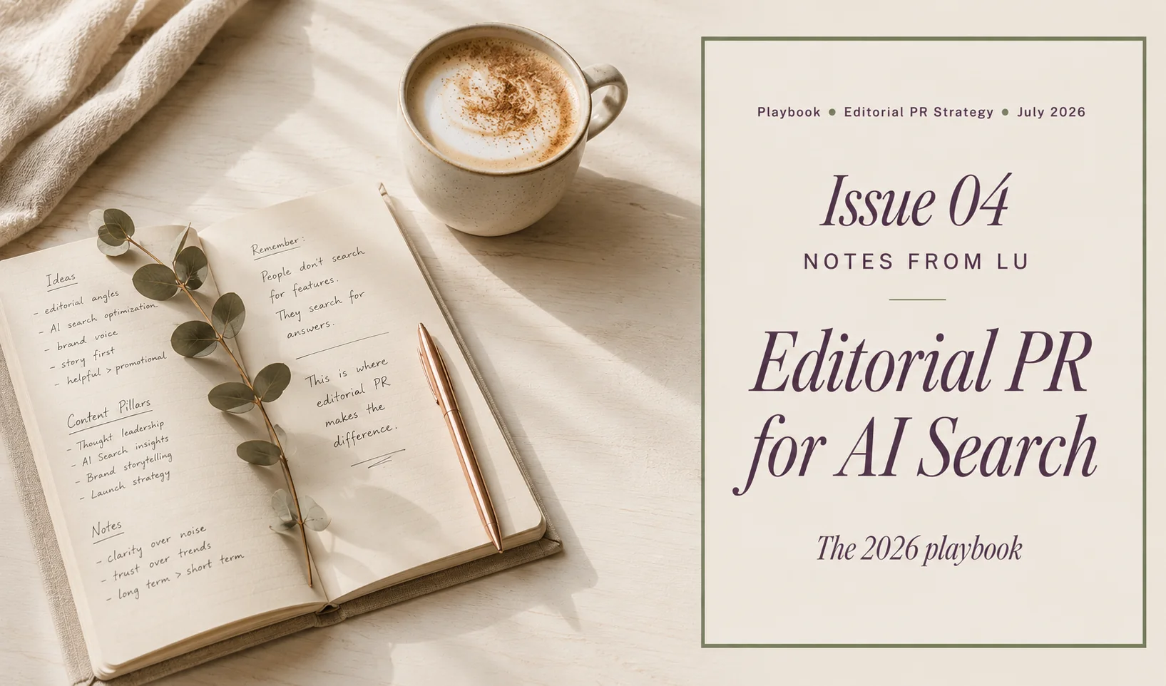 Editorial PR for AI search ● Editorial cover of the 2026 playbook by Lu PR